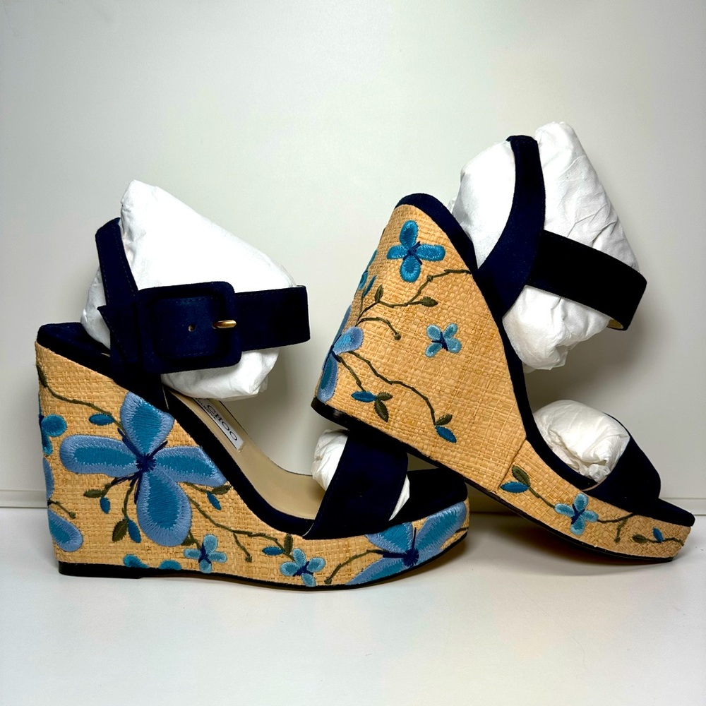*Hard to Find* JIMMY CHOO Mirabelle Floral Embroidered Wedge Espadrilles (36.5)